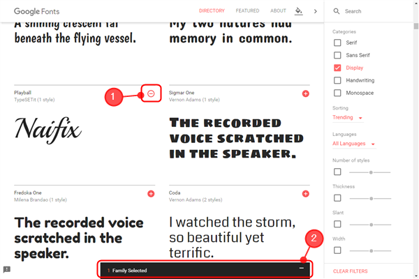 Google Fonts - Family Selected