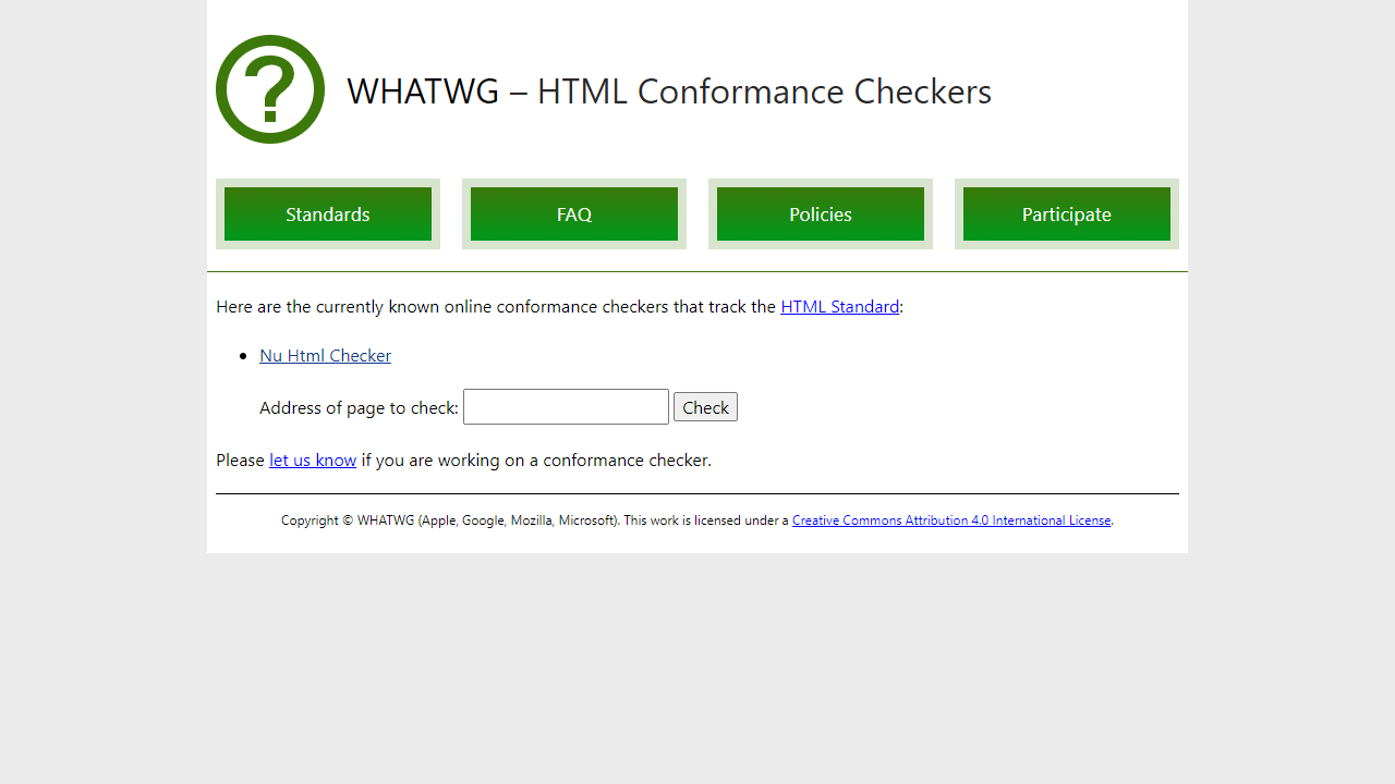 HTML Conformance Checkers — WHATWG
